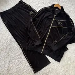 ◎規格外4Lサイズ◎チャンピオン　ベロア　ジャージセットアップ　ロゴ刺繍　黒×金