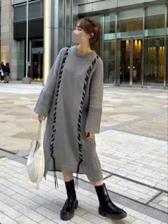 eL】リボンテープニットワンピース*ジーナシス　グレー