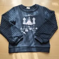 メゾピアノ　mezzopiano ドレスモチーフ袖チュールトレーナー　裏起毛