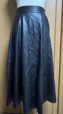 クラシカルエルフ 黒 フェイクレザー フレア ロングスカートM 合皮 スカート