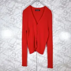 【ツインセット】カーディガン（赤）　リブ網カーディガン M ビスコース