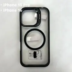 【MagSafe対応】iPhoneケースレンズ保護付き スタンド機能 ブラック