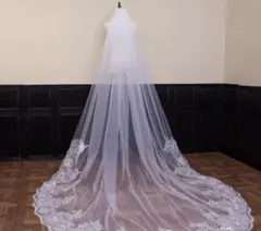 ロングウェディングベール ホワイト レース付き