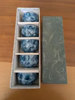 青色花柄湯飲み5個セット