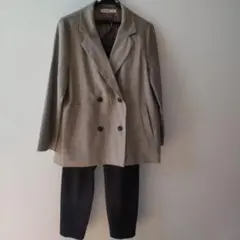 セット売り　ベージュ系チェック柄ジャケット　ブラックテーパードパンツ　Mサイズ