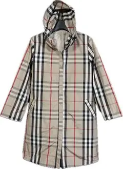 90s ヴィンテージ チェック総柄 フード ロングコート 裏キルティング y2k