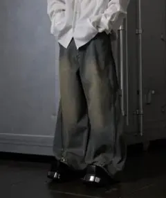 【GRANCY】 ジップデザイン バギーデニム パンツ　ブルー M