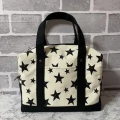 美品 テンベア スター柄 キャンバストートバッグ 白 星柄 TEMBEA ミニ 