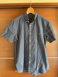 BEAMS ネイビー チェック 半袖シャツ