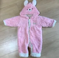 ベビー服　70 カバーオール　ロンパース　ファー　フード付き　ピンク　うさぎ