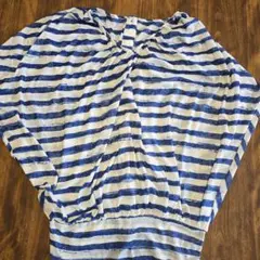 未使用品★レディース青と白のストライプ ドレープシャツ★Mサイズ