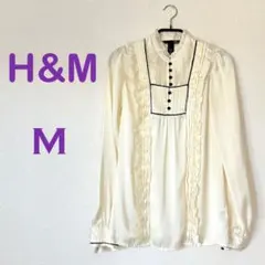 H&M アイボリー フリル付き長袖シャツ ブラウス M
