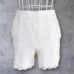 オリーブデオリーブ リブ編みニットショートパンツ レース アイボリー Fフレンチのサムネイル