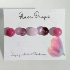 ガラス ドロップス サージカルステンレス ピアス ピンク マーブル クリア