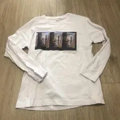 ホワイト プリント　長袖　カットソー Lサイズ コンビニ　ファミマ　古着　ロンT