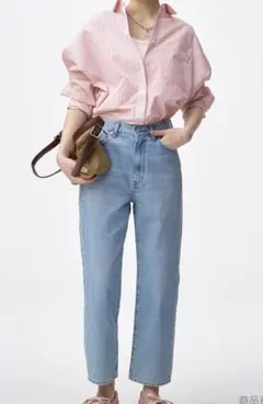 試着のみ・GU ストレートアンクルジーンズ XL 62ブルー