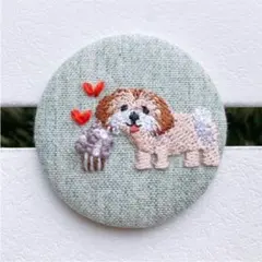 うさ様専用✤handmade✤刺繍くるみボタン シーズーa ✤マフィン大好き