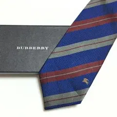 미사용 級 バーバリー BURBERRY ネクタイ シルク ブルー ストライプ柄