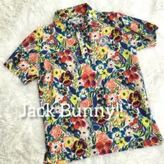 【美品】JACKBUNNY !!ゴルフポロシャツ半袖 リビエラ花柄