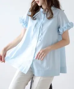 美品【ラジエム】フリルスリーブブラウス フリル リボン フレア チュニックのサムネイル