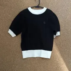 ナイスクラップ NICE CLAUP半袖ニットエンブレム刺繍ケーブルプルオーバー