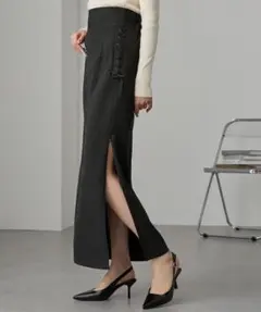 Cieluna /ジップスリットハイウエストレースアップIラインスカート M