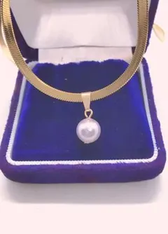 スネークチェーンネックレス 3㎜幅 淡水シェルパール付き ステンレス製