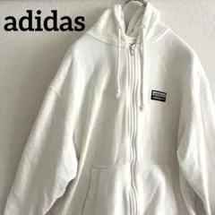 adidas　アディダス　フルジップパーカー　スウェット　XL　白　3本線　古着のサムネイル