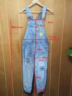 ★送料込み★FOREVER21ダメージライトブルー サロペット 刺繍パッチ付きのサムネイル