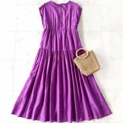 美品 ティッカ 2way リネン ロングシャツワンピース フレンチスリーブ