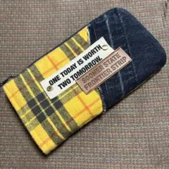 ハンドメイド品 チェック柄 デニム財布