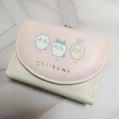 ちいかわ　バッジ口金財布 三つ折りコンパクト財布　ピンク　トリオ