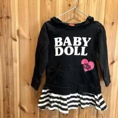 【ベビードール】キッズ服　100 ワンピース　長袖　フード付　ブラック