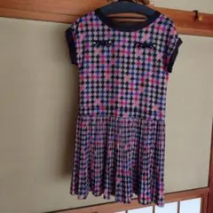 千鳥格子 半袖ひざ丈ワンピース Mサイズ