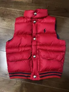 美品 ラルフローレン ダウンベスト キッズ 防寒 100cm レッド ネイビー