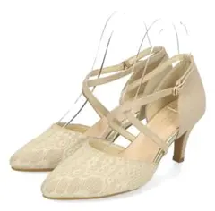 【美品・お買い得】クロスストラップヒールパンプス ゴールド 36 23cm