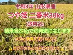 【追加分限定】送料込：令和8年山形県産つや姫中米（二番米）２７㌔精米色選後出荷