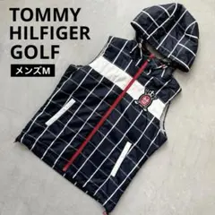 【美品】TOMMY HILFIGER GOLF 中綿フードジップベスト ロゴ M