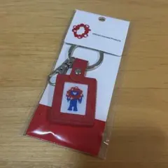 ミャクミャク キャラプリントメタル PU レザーキーホルダー 赤 万博 革