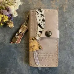 本革☆iPhone17対応 スマホケース　手帳型ケース　グレージュ