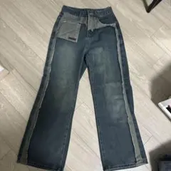 パッチワークデザイン ワイドレッグジーンズ
