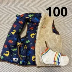 【おまけ付】ホットビスケッツ 恐竜 ボア ベスト リバーシブル 靴下 ミキハウス