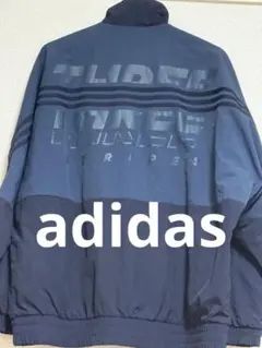 adidas トラックジャケット XL グレー 黒 切り替え 三本線 刺繍ロゴ