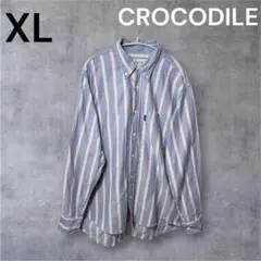 CROCODILE ブルー XL ワイシャツ 長袖 デート ストライプ シンプルのサムネイル