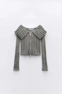 ZARA リブ編みフリル襟ニットトップス