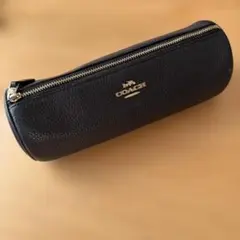 COACH コーチ 円筒型 レザーポーチ ブラック