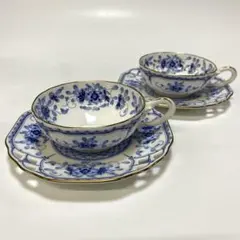 美品 オールドノリタケ マルキ印 コバルト金盛 トリオセット カップ