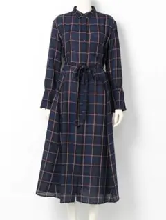 ベルト付チェックシャツMila Owen ワンピース　シャツワンピース ネイビー