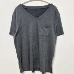 Vネック ポケットTシャツ グレー XL 伸縮性 ストレッチ レディース