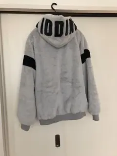 冬ジャンバーファーコートメンズ　L Lサイズ グレー フードロゴ